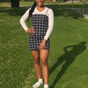 Blue and white striped dress